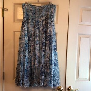 Blue and White Floral Silk Skirt.